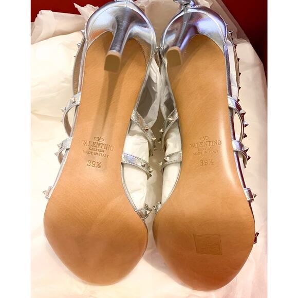Valentino Garavani NIB Rockstud Silver Metallic LoveStud Heels Sandals 39.5 NEW - Picture 7 of 9